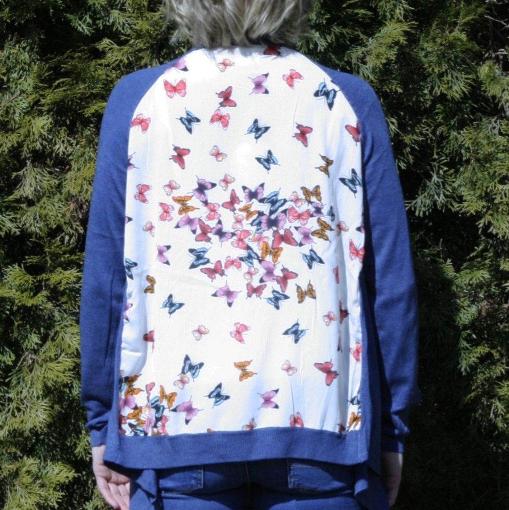 Cardigan with Butterfly Print Back Panel